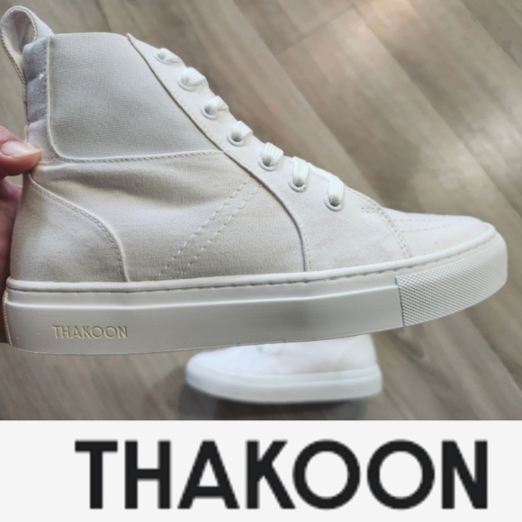 Thakoon Shoes - Thakoon White Elastic Pull On Lace High-Top Sneakers